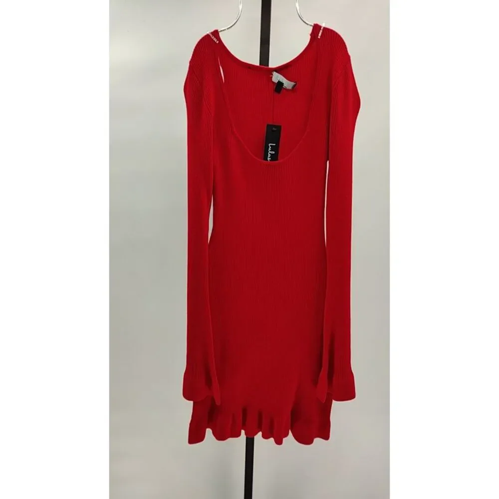 Lulu's Red Long-Sleeve Square-Neck Mini Dress - Picture 2 of 3